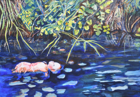 018 Verloren, 100 x 80 cm, acryl op karton.